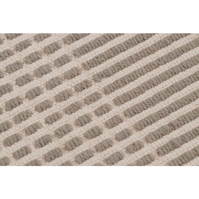 Textile Modern Flat Weave Beige Brown Geometric Striped Pattern For Sale - Image 7 of 11