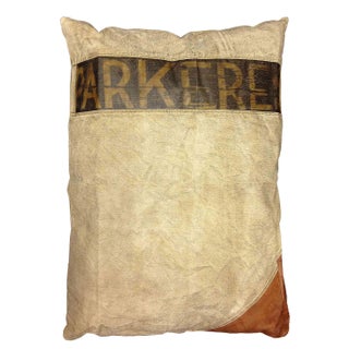 Large Rectangular Pillow with Leather Appliqué For Sale