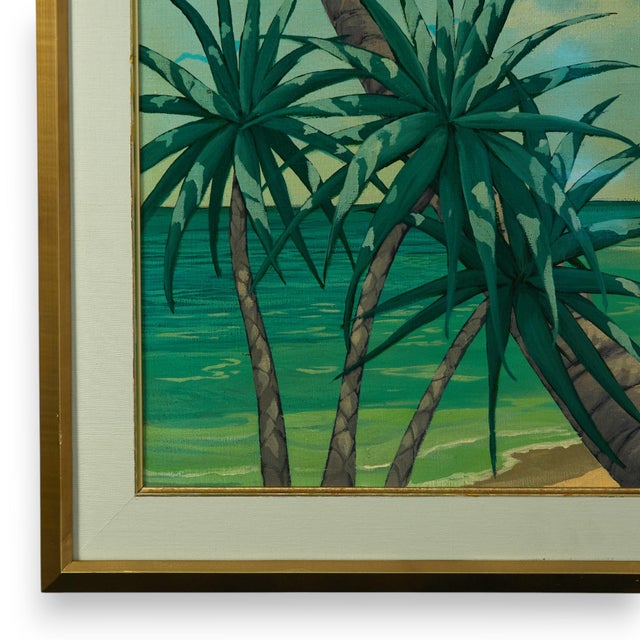 Vintage Tropical Beachscape Painting by John Kiraly For Sale In West Palm - Image 6 of 10