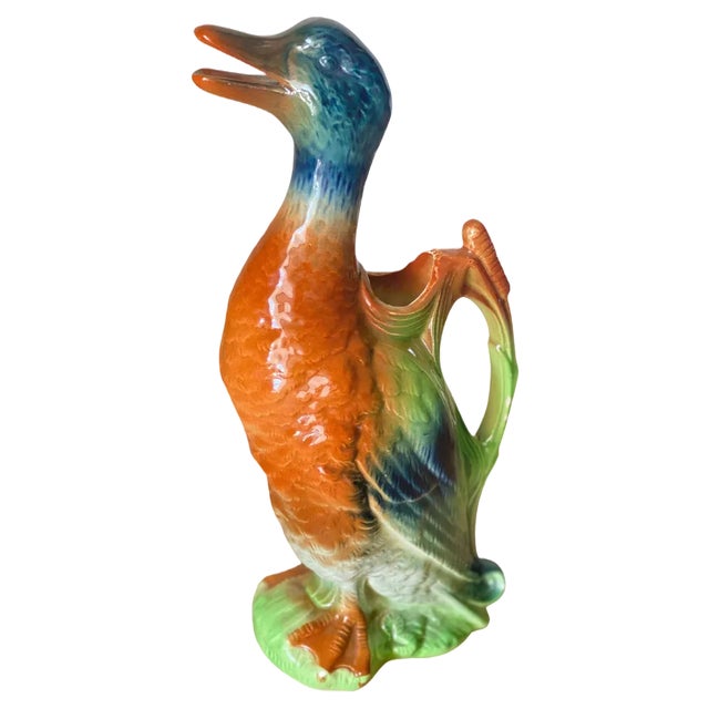 Majolica Duck Mallard Picther from Keller et Guerin Saint Clement, France, 1890s For Sale