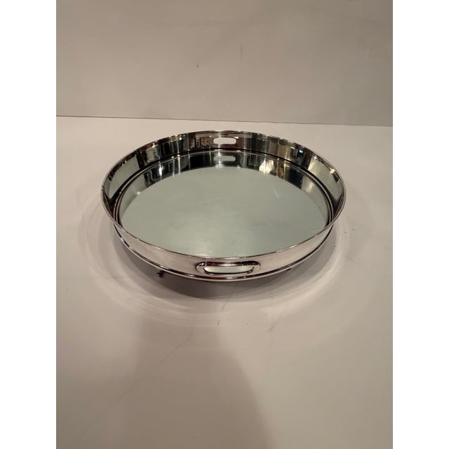 Hollywood Regency Round Vintage Silver Plate & Mirror Tray by Ralph Lauren For Sale - Image 3 of 8