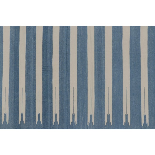 Modern Rug & Kilim’s Indian Dhurrie Rug in Deep Blue and White Stripes For Sale - Image 3 of 9