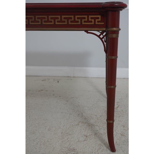Kindel Leather Top Bamboo Form Leg Games Table For Sale In Philadelphia - Image 6 of 15