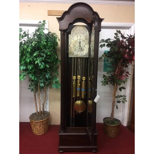 Brown Antique Grandfather Clock Herschede Clock Tubular Tall Clock Solid Wood Mahogany For Sale - Image 8 of 8