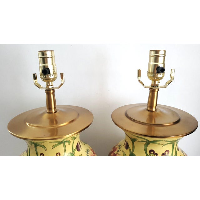 Lamp Pair Yellow Flowers Floral For Sale - Image 10 of 12