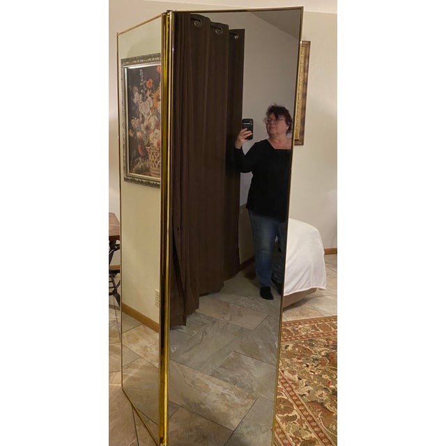 Gold Mid-Century Modern Tri-Panel Dual-Sided Full Length Mirror For Sale - Image 8 of 11