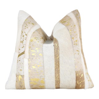 Luxury Gold Metallic Genuine Hair-on Cowhide Pillow 18x18 | Handmade For Sale