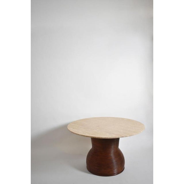 Round Dining Table in Rattan and Travertine, 1970s For Sale - Image 3 of 6