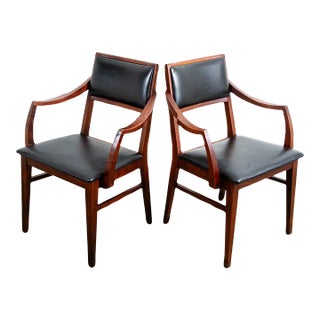 1960s Mid Century Modern Dining Chairs Pair Solid Walnut Armchairs Captain Black Mid-Century Modern For Sale
