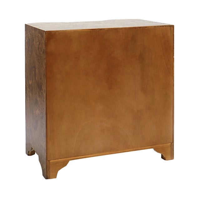 2020s Matthew Izzo Home Calvin Dark Burlwood Three Drawer Side Table With Acrylic Drawer Pulls For Sale - Image 5 of 6