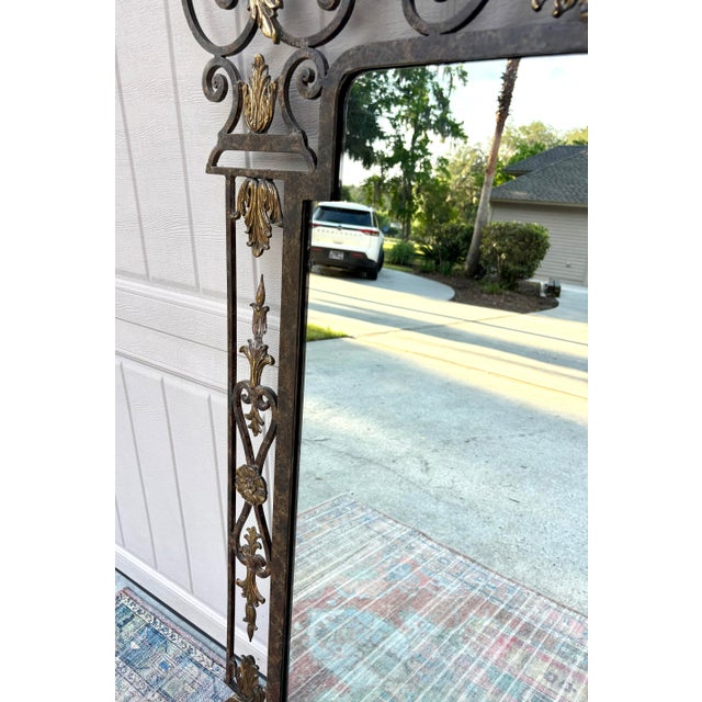 Handmade Vintage Ornate Labarge Iron and Brass Gilt Large Mirror For Sale In Savannah - Image 6 of 9