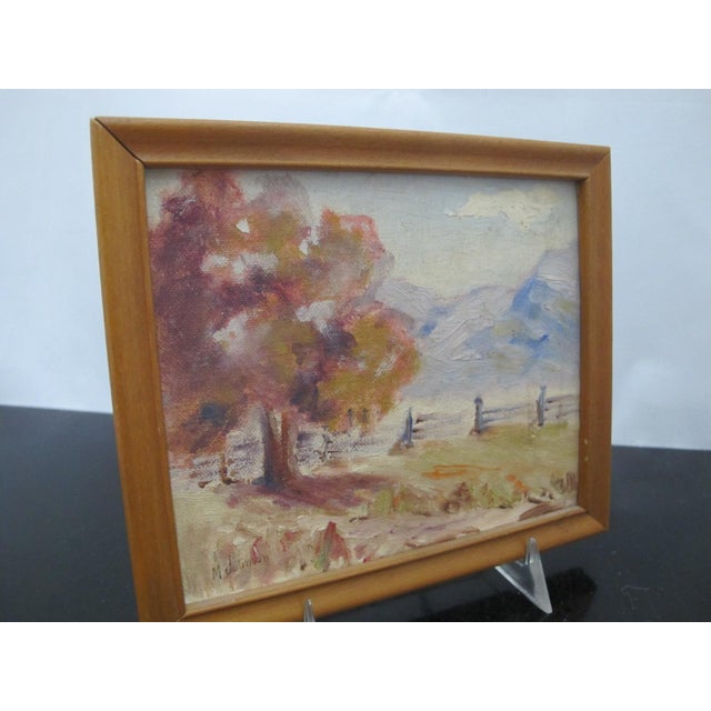 Cabin M Johnson Miniature Mountain Tree Landscape Framed Oil Painting II For Sale - Image 3 of 5