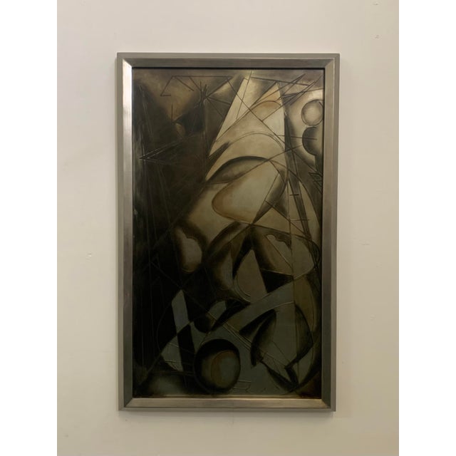 Wonderful and exclusive work on back-treated glass, The mixed media painting on the back of the glass, appears with...