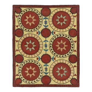 Modern Classics Brick Red & Gold Abaca Suzani Rug by Rug & Kilim, India For Sale
