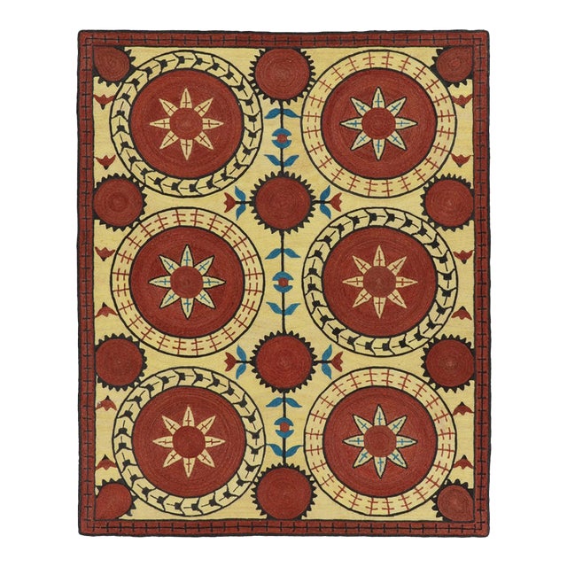 Modern Classics Brick Red & Gold Abaca Suzani Rug by Rug & Kilim, India For Sale
