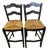 Mid 20th Century Country French Style Black Rush Seat Barstools- A Pair For Sale