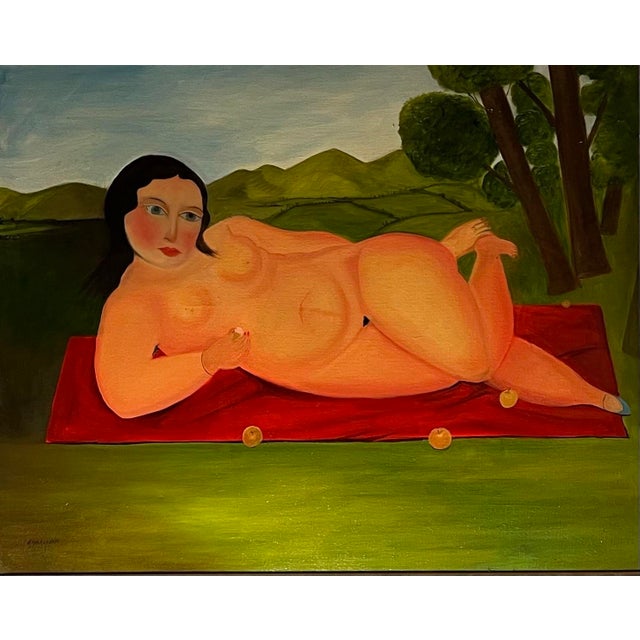 Spanish Colonial (Peruvian) 1990’s Oil Painting, Reclining Nude For Sale - Image 4 of 5