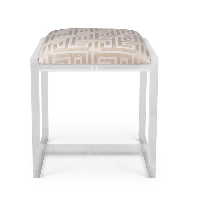 Hollywood Regency Glencoe Paros Greek Key Lucite Bench For Sale - Image 3 of 6