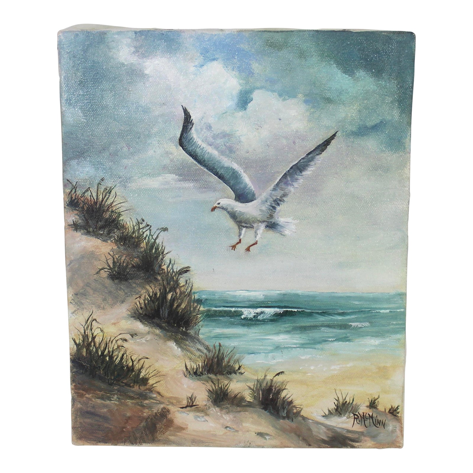 Vintage Oil Painting, Seascape, Coastal Seagull Bird Beach House Decor ...
