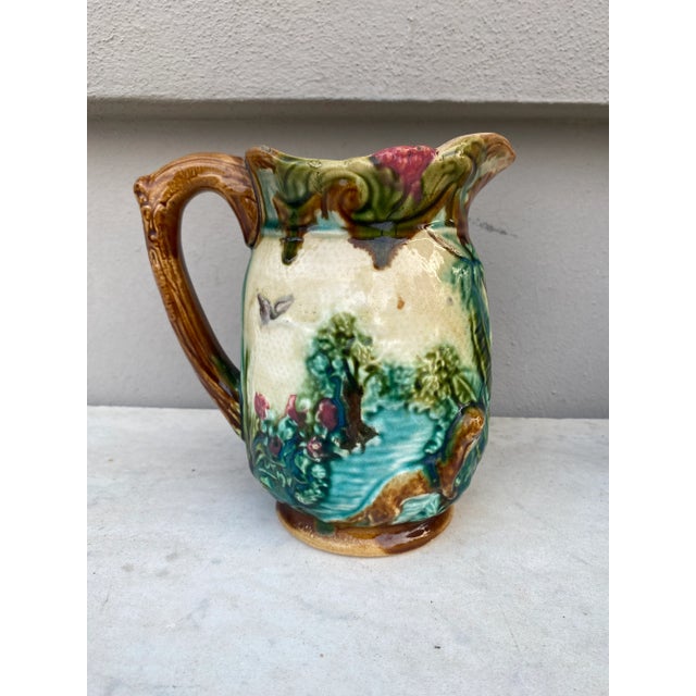 French Majolica otter pitcher signed Onnaing, circa 1900.