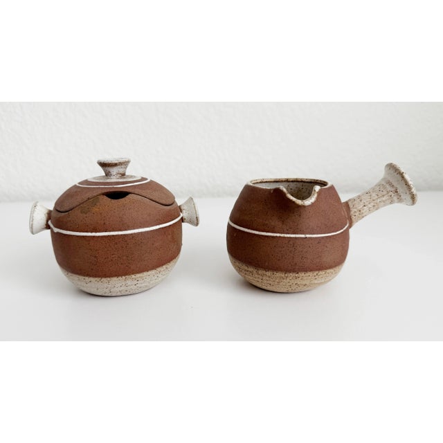 Contemporary 1970s Modernist Japanese Stoneware Creamer & Sugar Set For Sale - Image 3 of 9