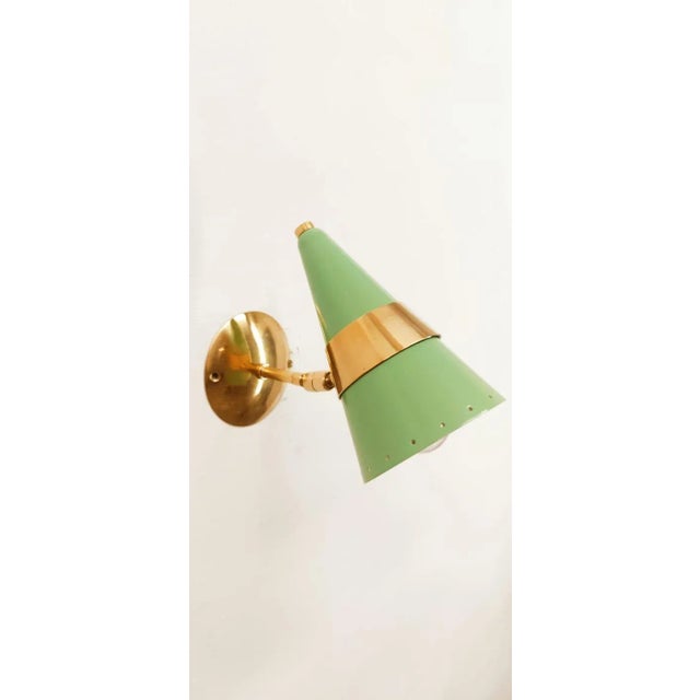 Metal Adjustable Green & Gold Cone Wall Lamp For Sale - Image 7 of 10