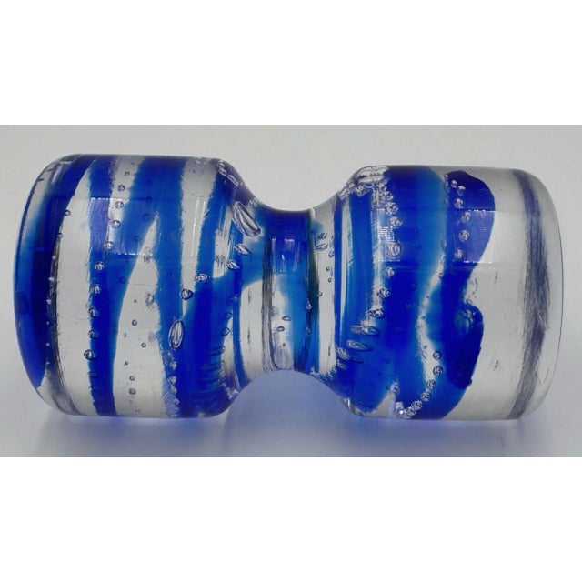 1970s Murano-Style Blue and Clear Bullicante Art Glass Paperweight For Sale - Image 9 of 10