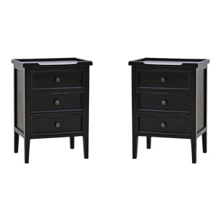 Pair of Country Style Three Drawer End Tables in Black For Sale