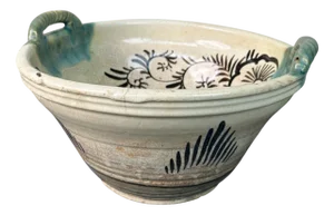 Antique Japanese Ceramic Seto Oribe Bowl, 1900s