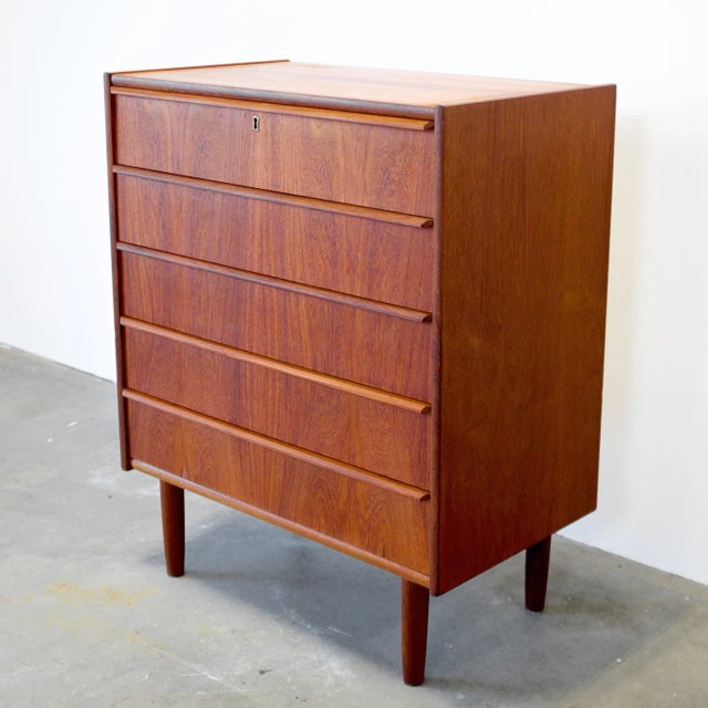 Danish Teak Five Drawer Dresser For Sale In Boston - Image 6 of 10