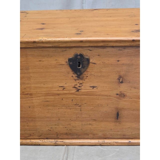 Antique German Natural Pine Storage Trunk With Original Iron Key For Sale - Image 4 of 13