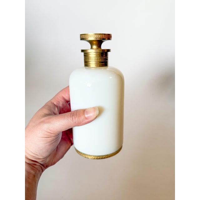 White Antique French Opaline Glass Sevres Perfume Bottle White With Bronze Ormolu For Sale - Image 8 of 10