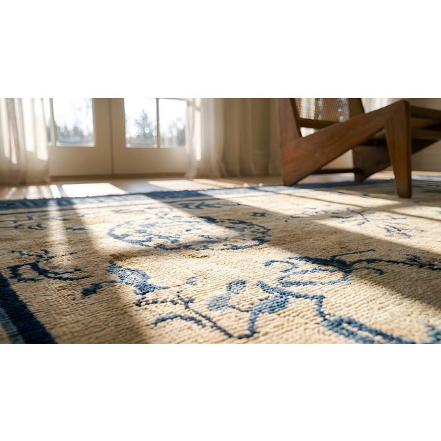 1900s Beige Ground Six Asymmetric Knots Chinoiserie Antique Chinese Peking Rug For Sale - Image 14 of 14