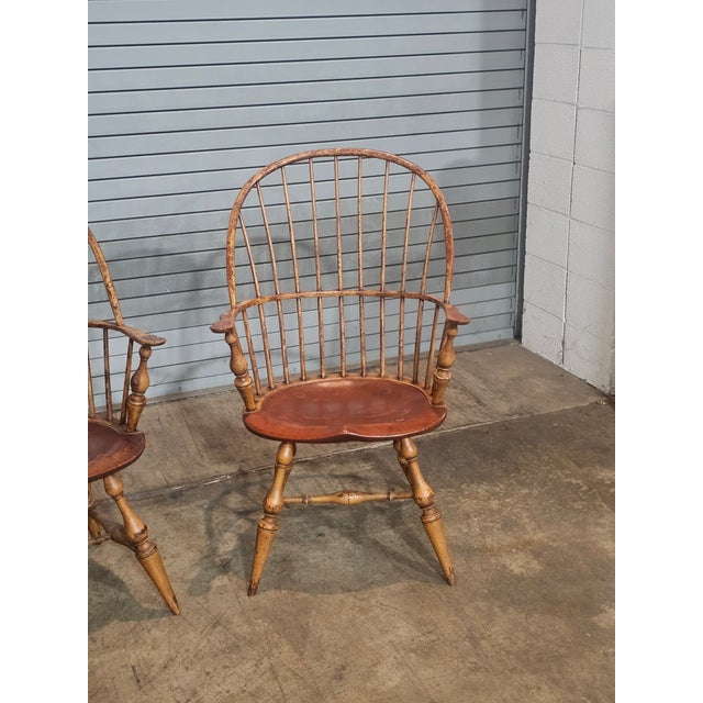 Pair of Late 20th Century d.r. Dimes Sack Back Windsor Arm Chairs Bench Made For Sale In Cleveland - Image 6 of 7