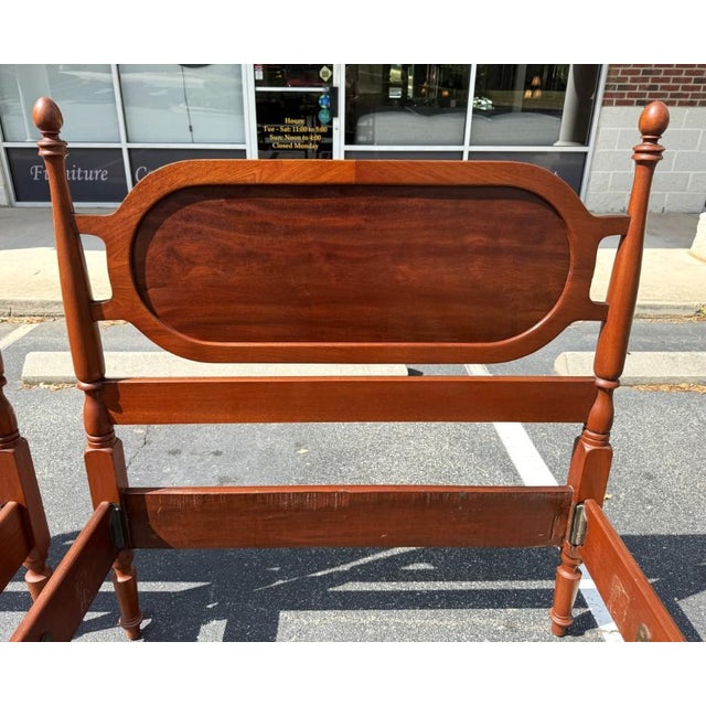 Pair of Vintage Mahogany Twin Bed Frames With Oval Panel Headboards For Sale In Raleigh - Image 6 of 15