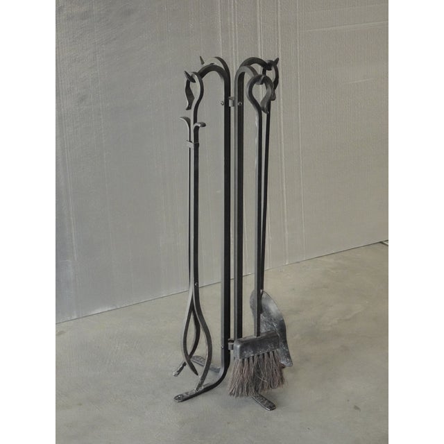 French Country Set of Three Vintage French Country Black Iron Fireplace Tools Plus Poker Tool For Sale - Image 3 of 17