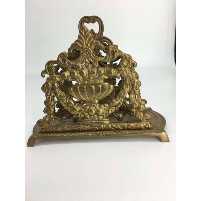 Mid-Century Modern Vintage Baroque Revival Brass Regal Napkin/Letter Holder For Sale - Image 3 of 9