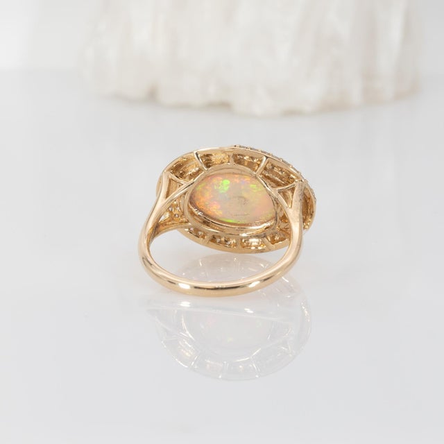 Gold 5.3Ct Natural Opal Ring With Diamond Accents in Solid 14k Gold – Oval Cut, Size 6.75 For Sale - Image 8 of 8