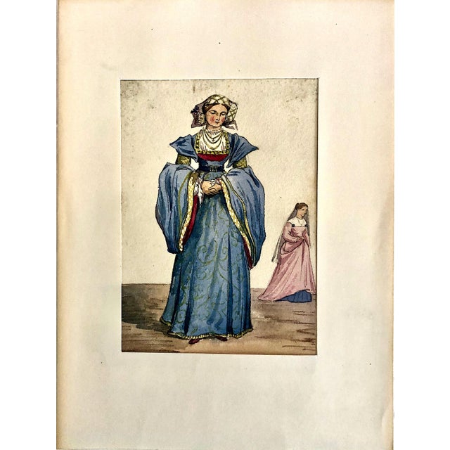 Illustration A Set of Five Original Watercolor Illustrations of 12th- To 16th-Century English Fashions For Sale - Image 3 of 6