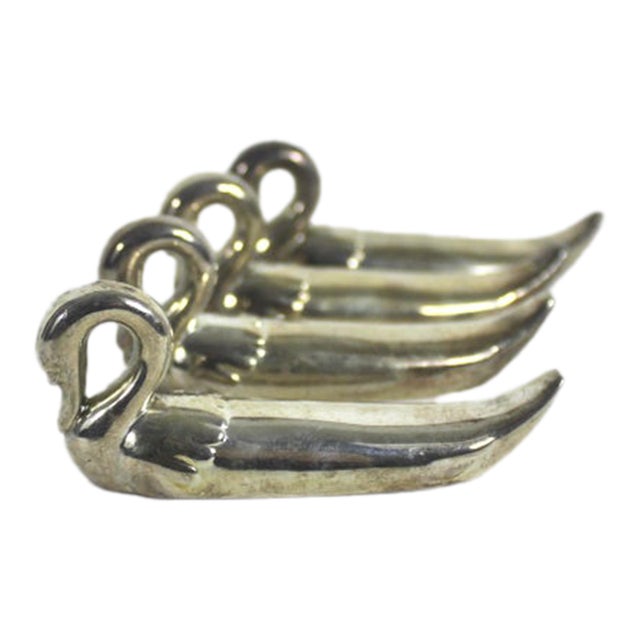 Set of 4 Silver Swan Knife Rests, Chopstick Holders, Silver Plated Vintage French Bird, Duck, Paint Brush or Spoon Rest, Japanese For Sale
