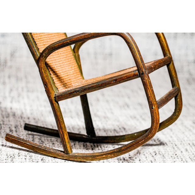 Hand Made Antique Wood Rattan Miniature Rocking Chair Furniture Primitive Folk Art For Sale - Image 10 of 11