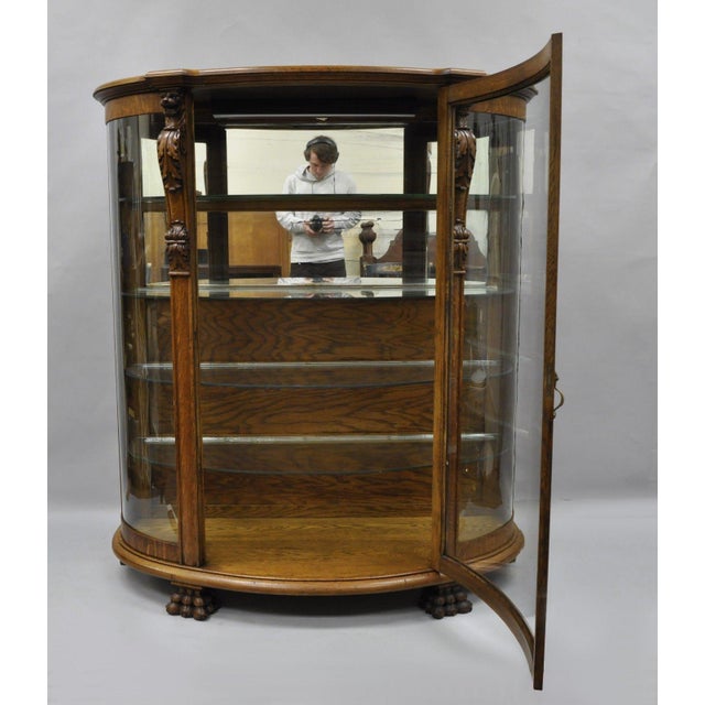 Cowperthwait Tiger Oak Triple Bow Front Glass China Cabinet Curio