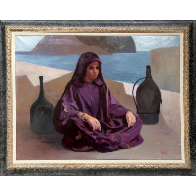 Modern Philippe Alfieri, Bedouin Woman in Purple, Oil on Canvas, Signed l.r. For Sale - Image 3 of 3