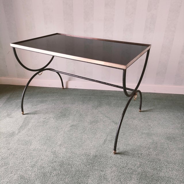 Modernist Metal and Glass Coffee Table in the style of Jacques Adnet, 1960s For Sale - Image 6 of 6