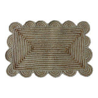 Scalloped Jute Doormat in Off White For Sale