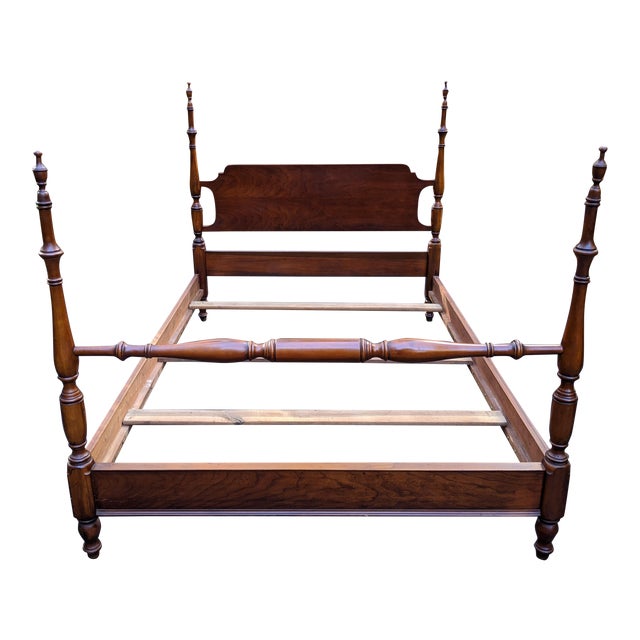 Vintage Cherry Double Size Four Poster Bed with Turned Spindles & Spire