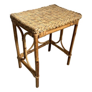 1970s Wicker and Bent Bamboo Rattan Small Cocktail Table For Sale