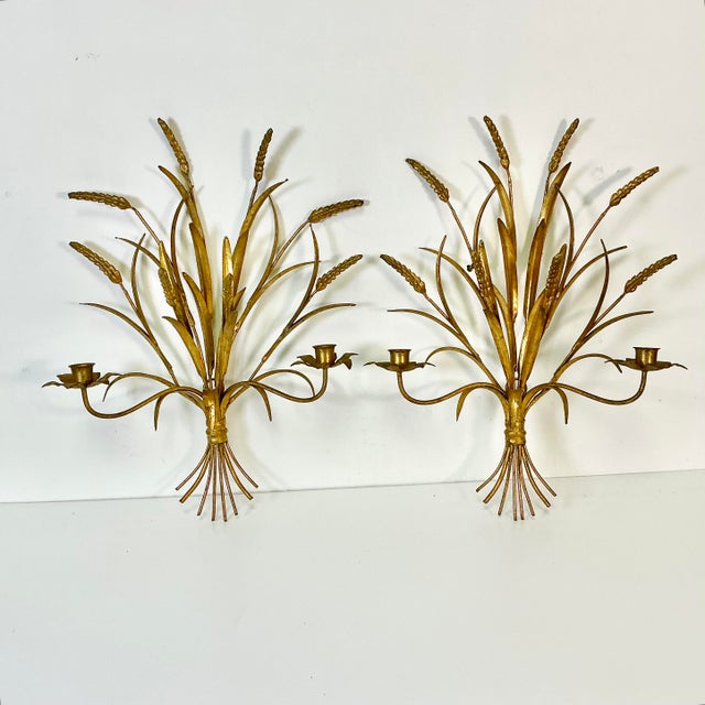 Vintage Home is pleased to present this pair of vintage Candleholder Wall Sconces from Italy. They feature a Wheat Sheaf...