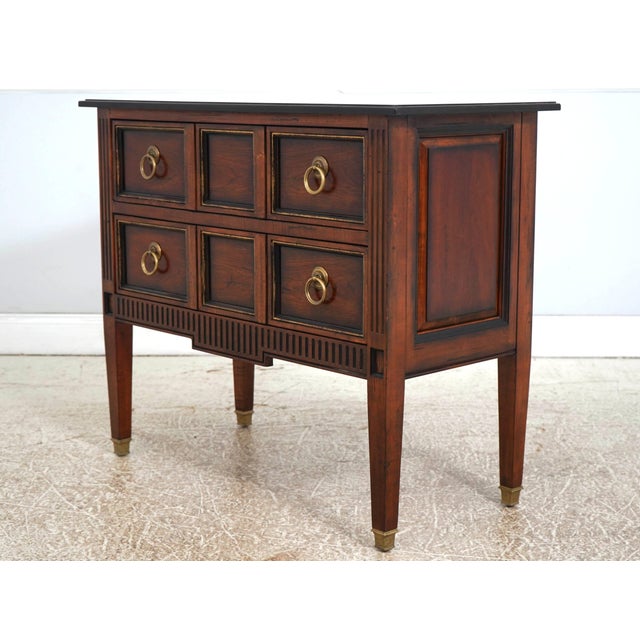 Age: Approx. 30 Years Old Details: Factory Distressed Mahogany Brass Capped Feet Dovetailed Drawer Construction Quality...