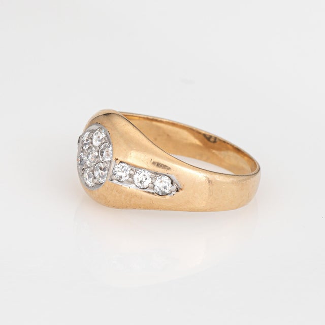 1930s 1930s Vintage Art Deco Diamond Signet Ring Cluster Sz 8 14k Yellow Gold Jewelry For Sale - Image 5 of 6